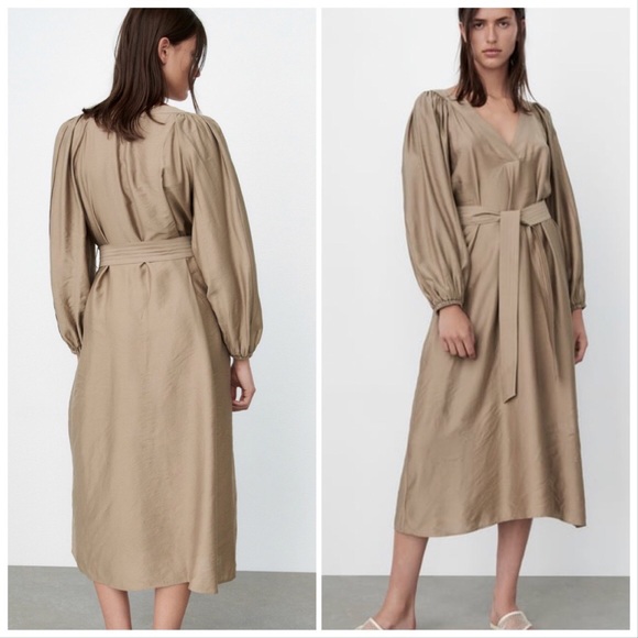 LAST NWT ZARA DRESS WITH BELT BROWN/TAUPE - Picture 4 of 10